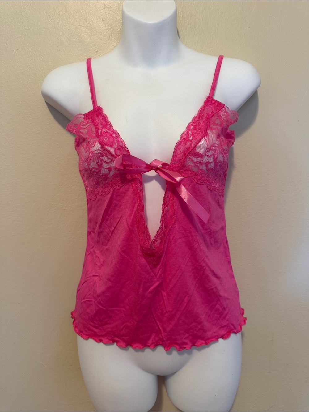 Elegant Moments Hot Pink Satin & Lace Chemise
